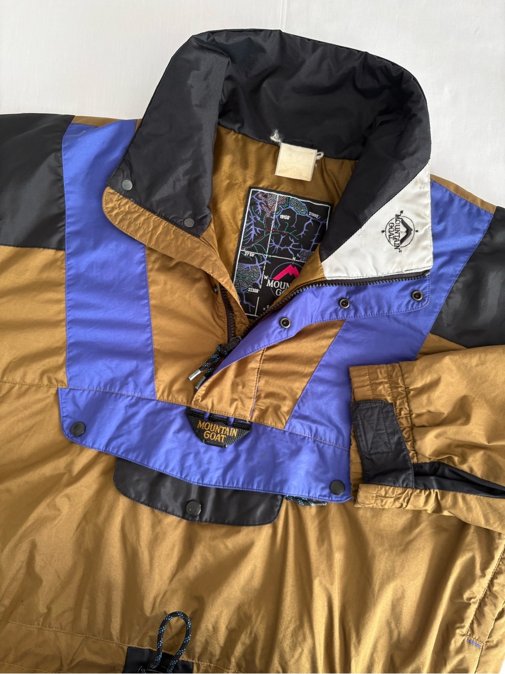 Vintage Mountain Goat Men’s Large Anorak Ski Jacket Pullover Brown Blue 80s 90s